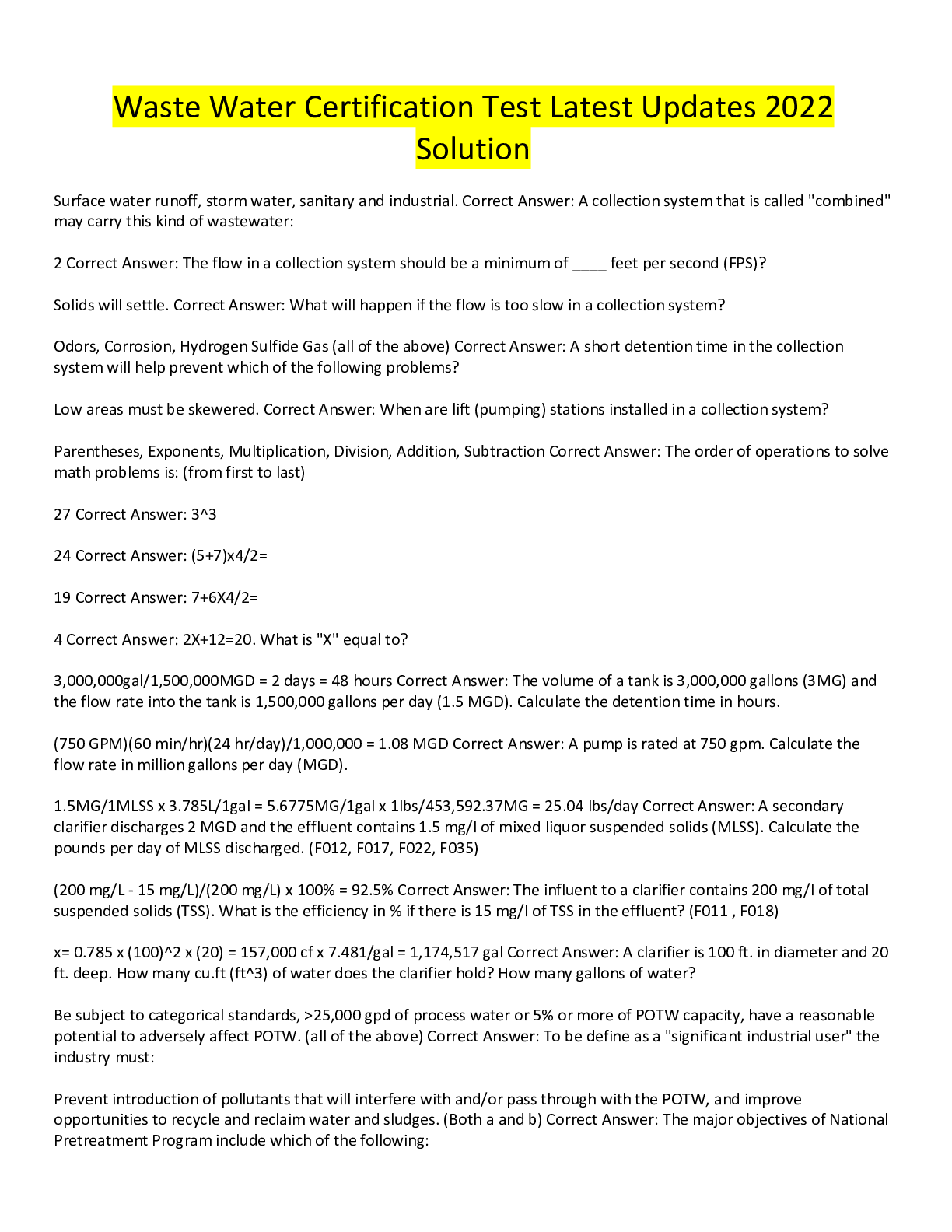 Preview image for Waste Water Certification Test Latest Updates 2022 Solution